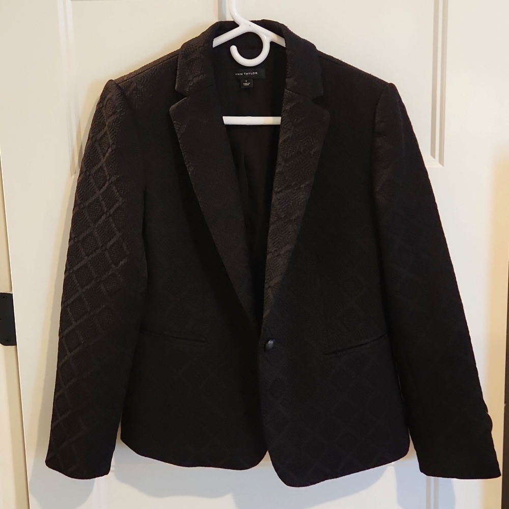 Ann Taylor Small Patterned Black Business Suit Blazer